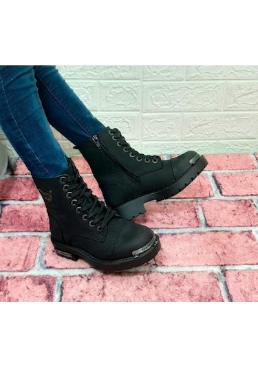 Hammerjack 17600.F Siyah Hakiki Deri Fermuarlı Bağcıklı Çocuk Bot