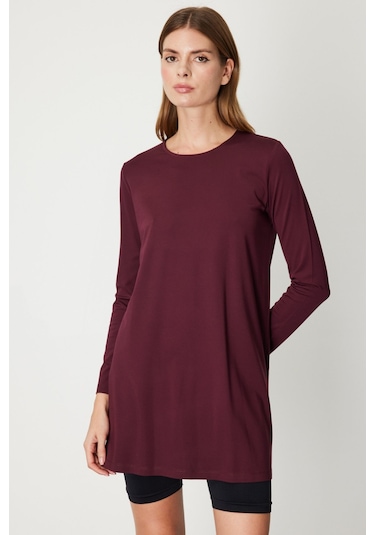 On Kadın Uzun Kollu Basic Tunik 61421 Bordo Bordo