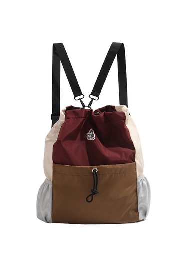 Charhp&kejnt Otantik Bağcıklı Sırt Çantası Retro Tarzı Kontrast Renk Büyük Kapasiteli Çanta 2024 Kontrast Renk Okul Çantası Kahverengi