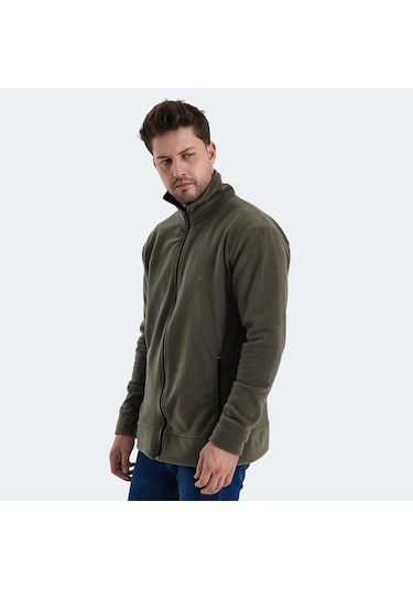 Slazenger KADMOS Erkek Fermuarlı Dik Yaka Cepli Haki Polar