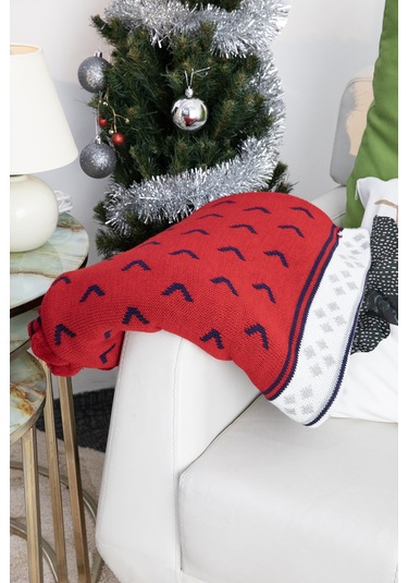 Biocotton Triko Ponponlu Örgü Tv Battaniyesi - Lacivert Lacivert