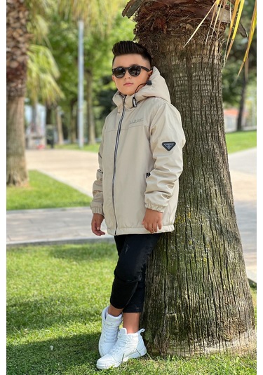 Erkek Çocuk Sabit Kapüşonlu Metal Armalı İçi Kürklü Mont Km3987 Bej