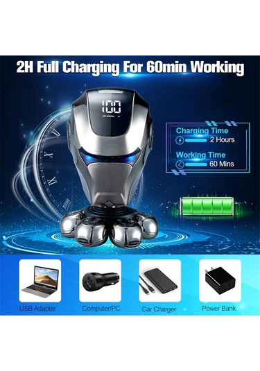 Elektrikli Baş Tıraş Makinesi, Burun Kılları İle 5'i 1 Arada Baş Tıraş Makinesi