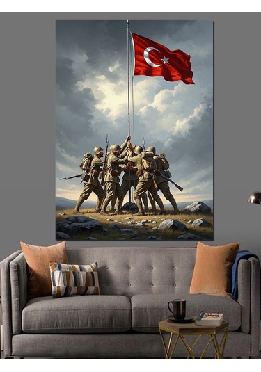Türk Bayrağı Diken Askerler Dekoratif Kanvas - Mdf Ahşap Tablo