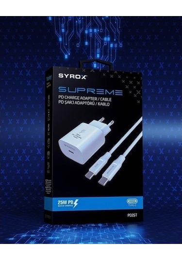 Syrox PD25T QC3.0 PD 25 W Type-C To Type-C Hızlı Şarj Aleti Set Beyaz