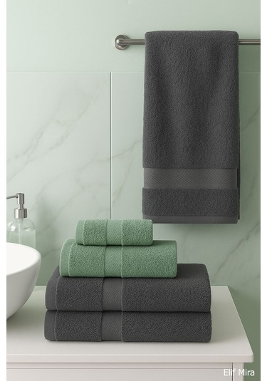 4 Lü Banyo Havlusu Seti %100 Pamuklu 70x140 Cm Pleasure Antasit-yeşil