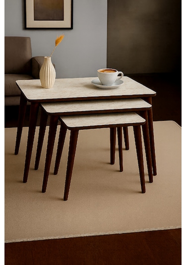 İstanbul 3'lü Zigon Sehpa %100 Mdf Traverten