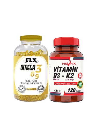 Flx Omega 3-6-9 Balık Yağı 180 Softgel & Nevfix Vitamin D3-K2 120
