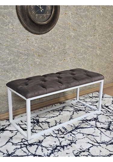 Beyaz Boyalı Diktörtgen 100 Cm X 40 Cm Oturak Puf - Bench - Makya Çok Renkli