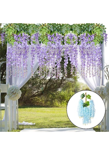 Suntek Düğün Için Yapay Wisteria Çiçekler Asma İpek Çiçek Mavi