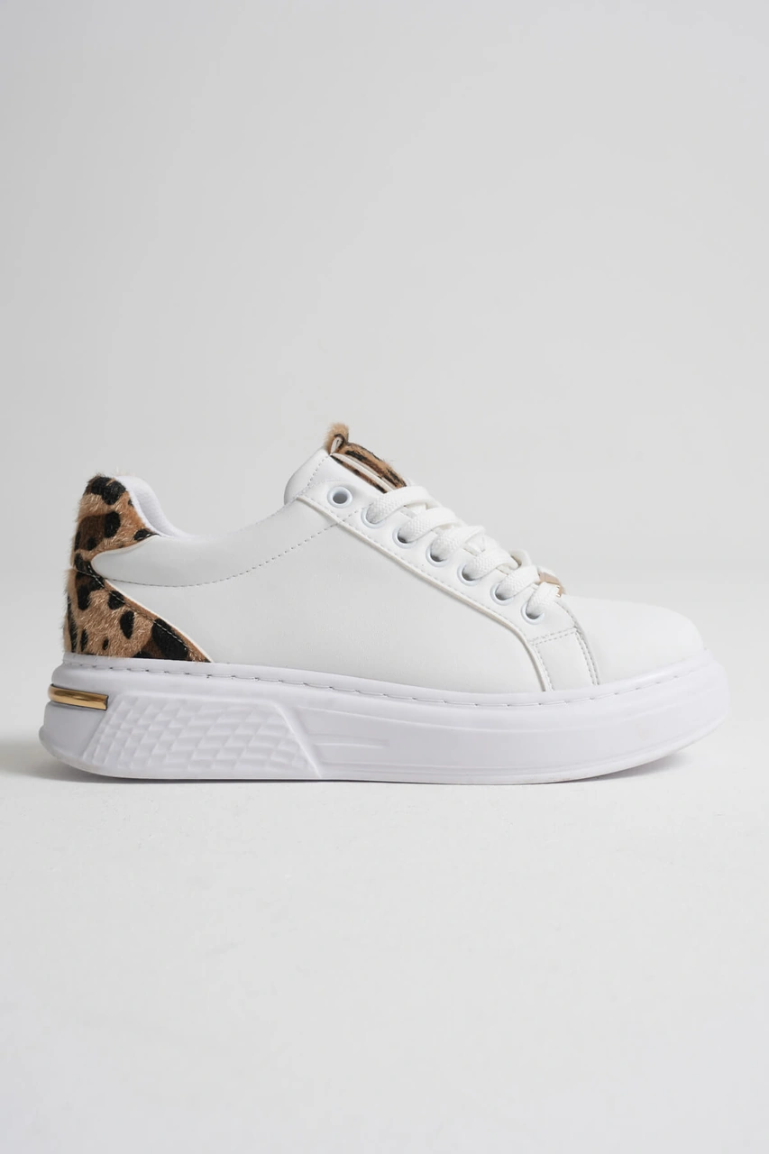 Vega Leopar Detaylı Beyaz Kadın Spor Ayakkabı Muhtelif