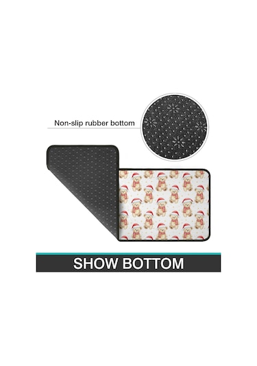 Noel Desenli 2'li Mutfak Matı, Anti-yorgunluk, Yastıklı Ve Kaymaz, Mutfak Ve Ofis İçin Noel Bayramlık Ayı
