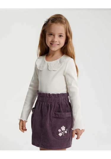 Gloria Jeans Nakışlı Koyu Mor Kadife Paperbag Etek 482128583 Koyu Mor