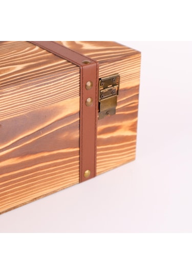 Perlotus Ahşap Retro Derili Sandık Şarap Zeytinyağı Kutusu