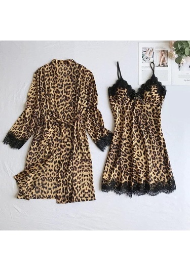 Flybuy Kadın İpek Pijama Takımı Saten V Yaka, Rahat Uzun Kollu, Soğuk Geçirmez Kahverengi