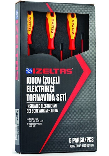 İzeltaş 4140009106 1000 V İzoleli Elektrikçi Tornavida Seti 6 Parça