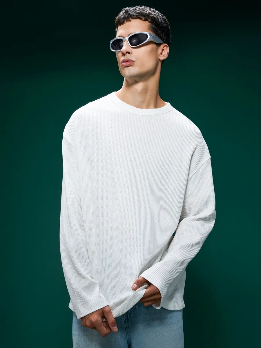 Tvoe Temel Wafer Uzatılmış Kol Süveter 451270141 Beyaz