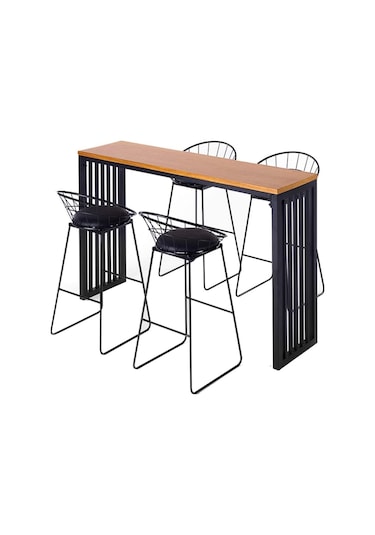 Ilgitrafik Bar Masası Yüksek Mutfak Masası, Retro Tasarım Ahşaplı Masa