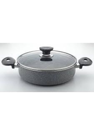 Arselon Granit Cam Kapaklı Basık Tencere 30 CM