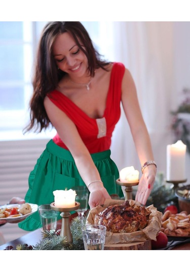 Kadın Bel Önlükleri Beyaz Cepli Yarım Garson Ev Garson Kamuflaj, Diğer