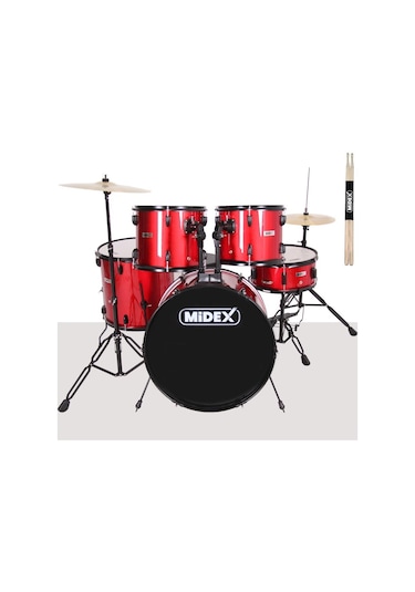 Midex CD900X-RD 22'' Yetişkin Akustik Bateri Davul Seti 22B-13T-12T-16F-14S (5 Parça)