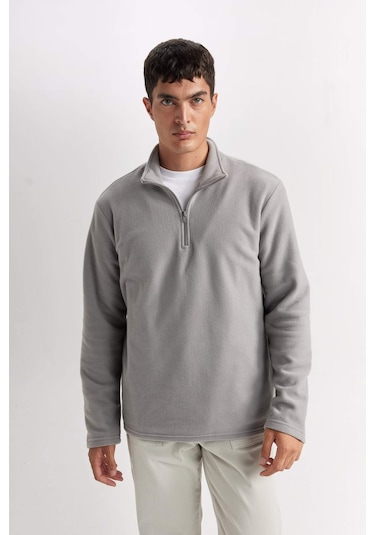 DeFacto Gri Tüylenme Yapmayan Soğuk Geçirmez Regular Fit Dik Yaka Fermuarlı Polar Sweatshirt Y3996AZNSGR307 DeFacto Gri Tüylenme Yapmayan Soğuk Geçirmez Regular Fit Dik Yaka Fermuarlı Polar Sweatshirt Y3996AZNSGR307