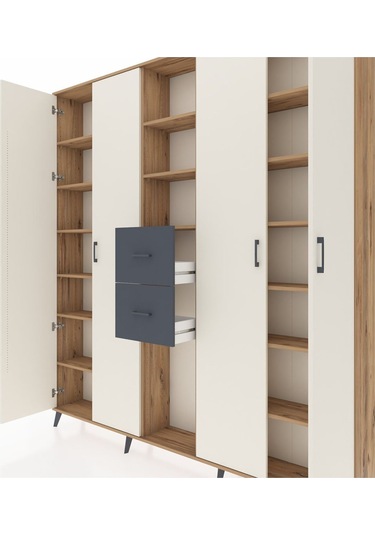 Arges Dolap 15 Raflı 2 Çekmeceli 4 Kapaklı 220x30x243 Çam-aytaşı/antrasit Aytası/antrasıt