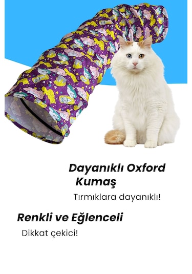Miyav Mor Renkli ve Desenli Katlanabilir Uzun Kedi Tüneli 125 CM