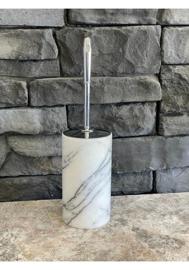 Leylak Mermer Wc Fırçalığı Ve Gümüş Rengi Fırça Beyaz