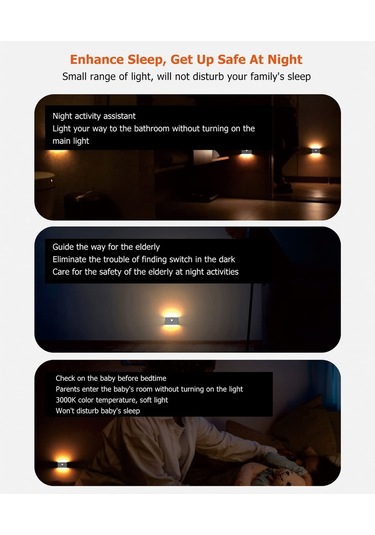 Hareket Sensörü Gece Işığı, C Şarj Çift Taraflı Manyetik Led Beyaz