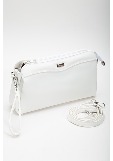 Kadın Portföy Cüzdan Çanta Beyaz 3 Bölmeli Uzun Kısa Askılı-3223 Beyaz