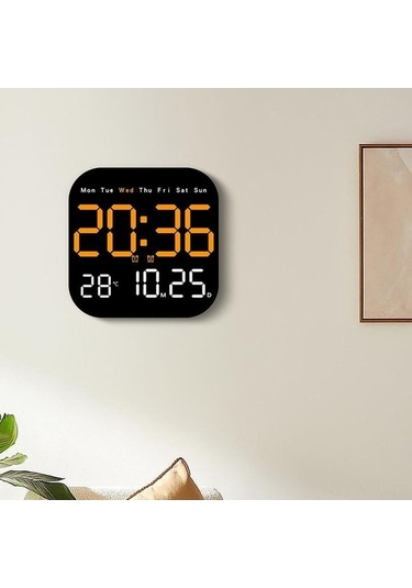 Novahub Büyük Ekranlı Dijital Duvar Saati - Uzaktan Kumandalı, Gece Işığı, Haftanın Günü Ve Sıcaklık Göstergeli Turuncu Bej Bej