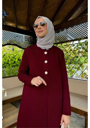 Sinem Çelik Örme Triko Hırka Bordo Çok Renkli