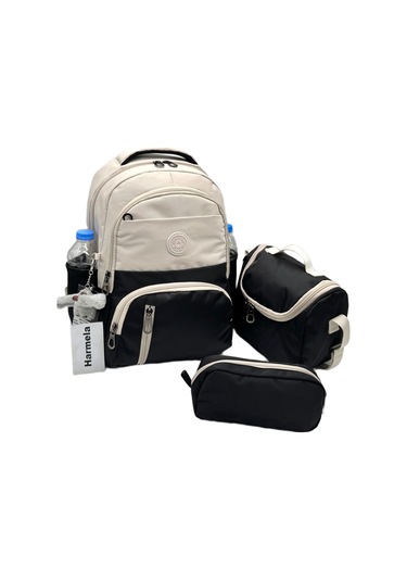 İlk Okul Çantası 3'lü Seti Unisex Çocuk İlkokul Çantası Bvt-8010 Bej-siyah Bej-bg58