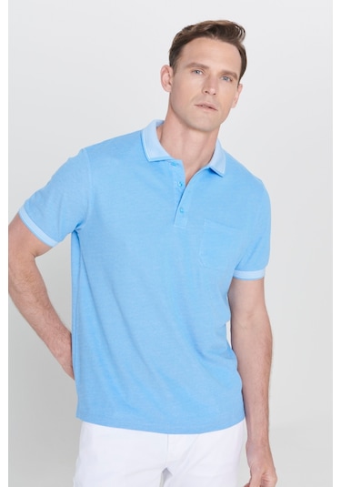 Ac&Co / Altınyıldız Classics Polo Yaka Cepli Regular Fit Bol Kesim Düz Tişört - 465117502 Mavi