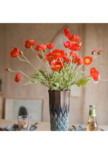 Yapay Çiçek Gelincik Çiçeği Kırmızı Renk 3 Çiçek 1 Tomurcuk 59cm