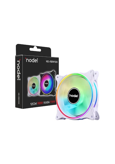 Node Game 120mm Gökkuşağı Rbw Led Fan - Performans Seri Sessiz Kasa Egzoz Fanı Beyaz