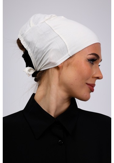 Kaymayan Ekru Bone Silikonlu Kaymaz Dikişsiz Kadın Tesettür Bağlamalı Kırık Beyaz Ekru