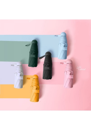 Mini Şemsiye - 6 Kaburga Cep Şemsiyesi, 210t Kumaş, Alüminyum Alaşımlı Şemsiye Çerçevesi - Güneş Koruması/açık Hava Anti-uv Katlanır Şemsiye - Altın Saplı Diğer