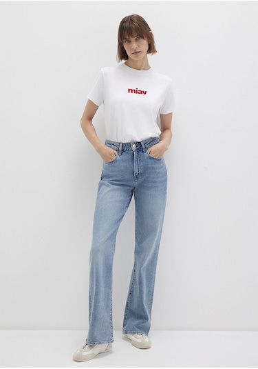 Mavi - Kırmızı Miav Baskılı Beyaz Tişört 1610622-86417 Beyaz