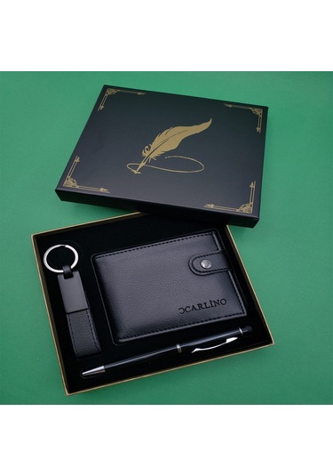 Kutulu Siyah Tükenmez Kalem, Cüzdan Ve Anahtarlık Seti