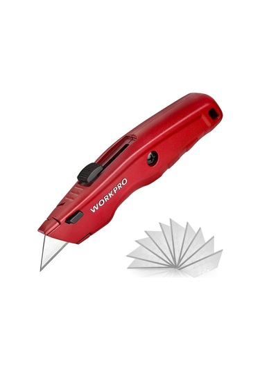 Workpro Wp213017 Ağır Hizmet Alüminyum Gövde Geri Çekilebilir Rötuş Maket Bıçağı + 3 Adet Yedek Bıçak Fr Wp213017