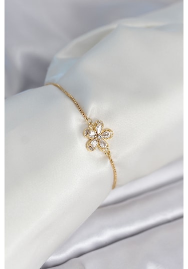 Çiçek Model Asansörlü Gold Renk Kadın Bileklik Çok Renkli