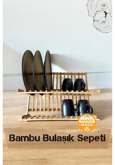 El Yapımı Bambu Katlanabilir Tabaklık & Bulaşıklık 43 X 34 Cm