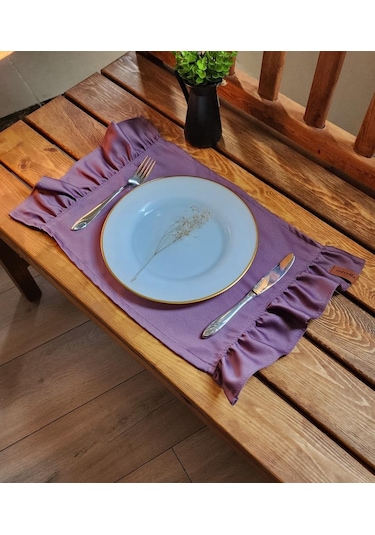 Serra Saten 2 Kenar Fırfırlı Mürdüm Vintage Amerikan Servis 30x50