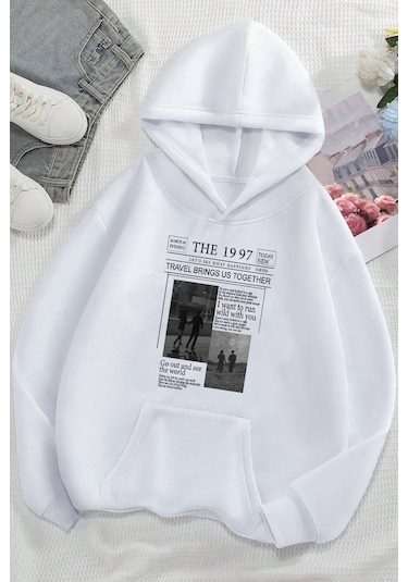 The 1997 Travel Baskılı Sweatshirt Beyaz