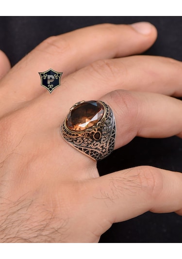 Prestij Gümüş  Zultanit Taşlı Zirkon Taş Süslemeli 925 Ayar Gümüş Erkek Yüzüğü