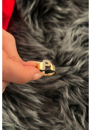 Fiyonk Kuyumculuk 14 Ayar Altın Taşlı P Harfli Yüzük 001