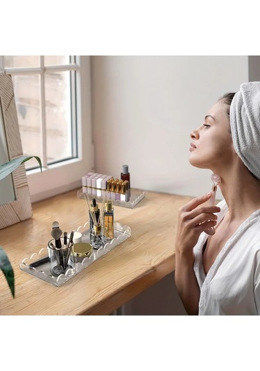 Xuweiwei Transparent B Tarak Kenarlı Akrilik Tepsi Banyo Makyaj Organizasyon Şeffaf