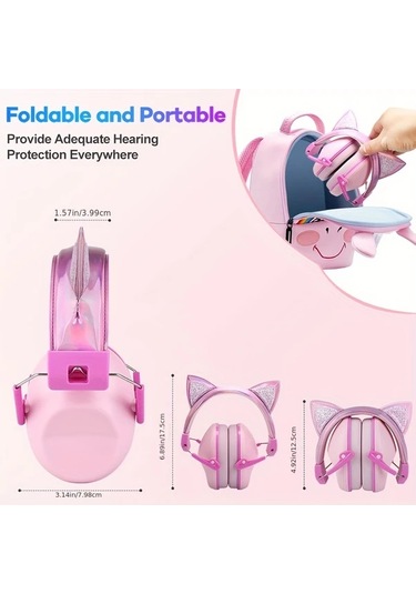 Elmpaly Yeşil Pembe 28db Kulaklık 3-16 Yaş Konser Gürültü Koruma Oyuncak Dinozor Kedi Desenli